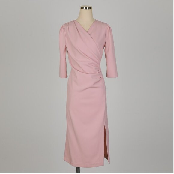 Ode Pink Feminine Side Shirring Slit Dress - Picture 4 of 7